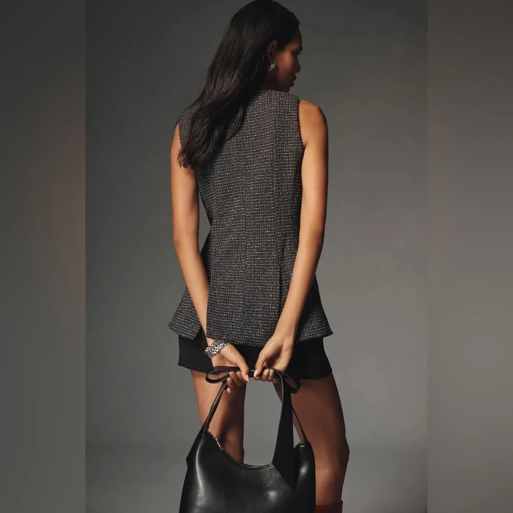 Net Anthropologie Maeve Square Neck Tweed Vest Black Multi - Picture 3 of 12